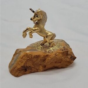JuDi Whimsical Unicorn Figurine Metal & Stone Glitter Artist Marked